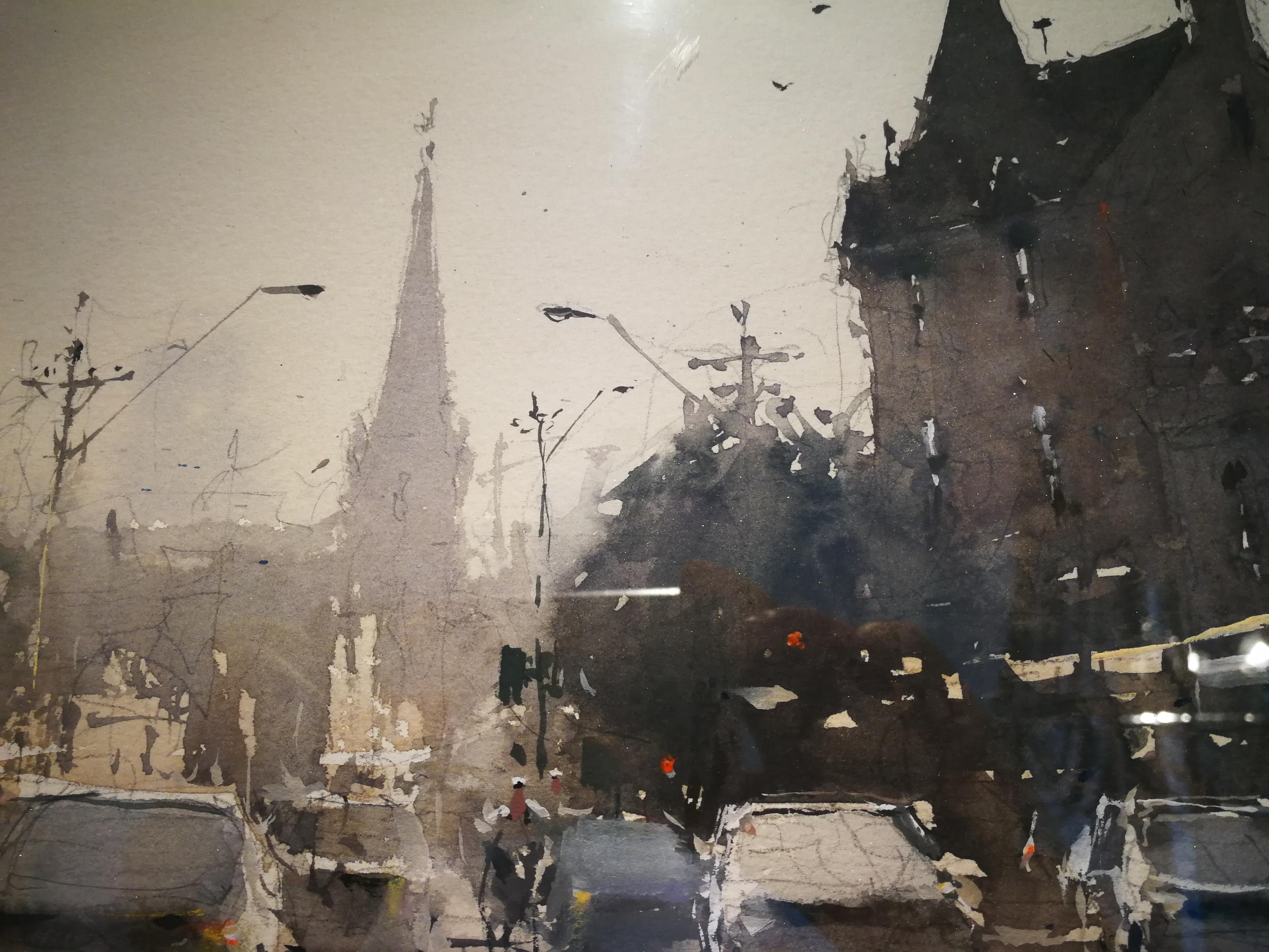 Evening Rush Hour - Joseph Zbukvic Landscape  Watercolor Painting For Sale 3