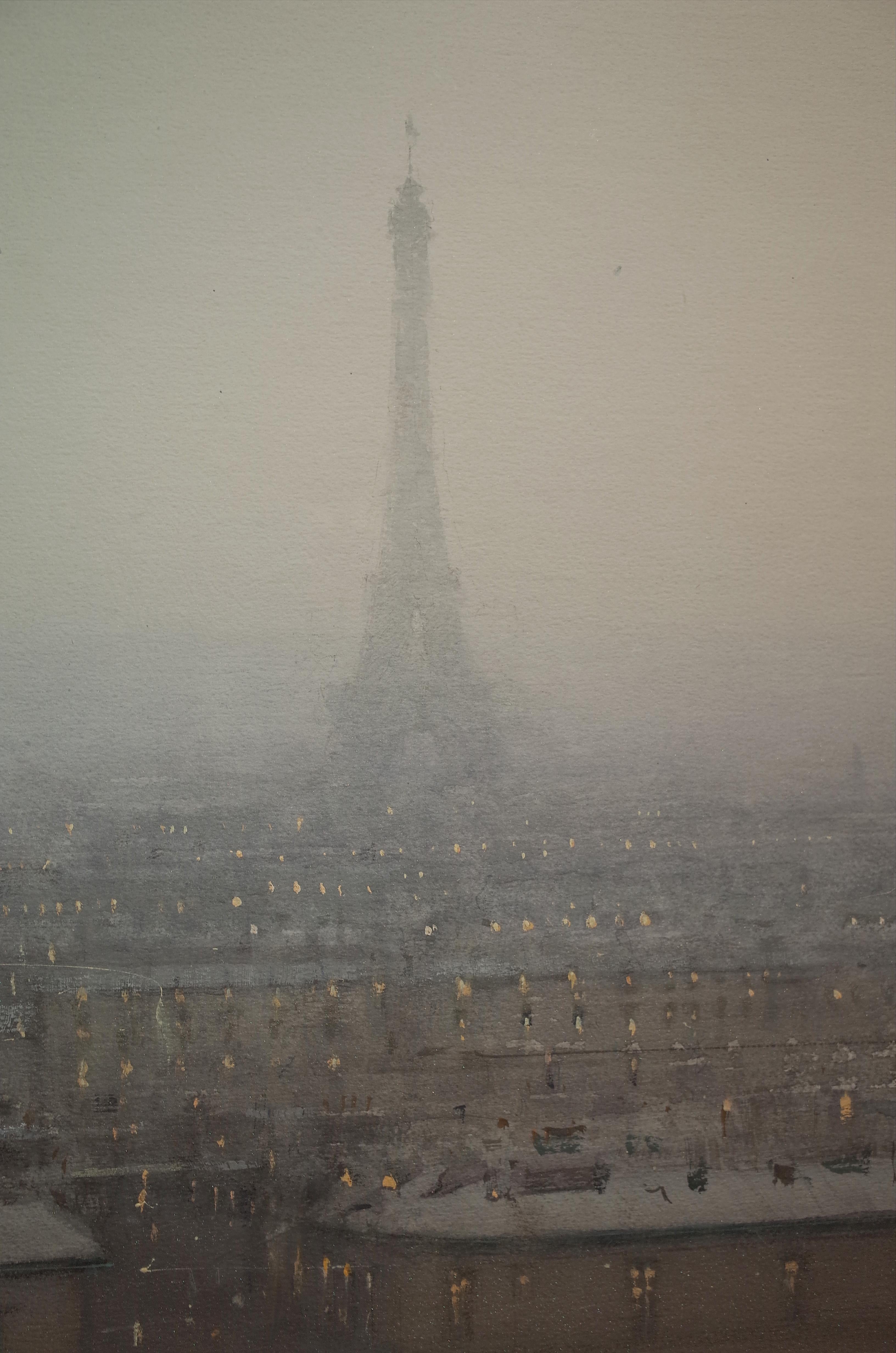 Paris from Montmartre - Joseph Zbukvic Landscape Watercolor Painting For Sale 9