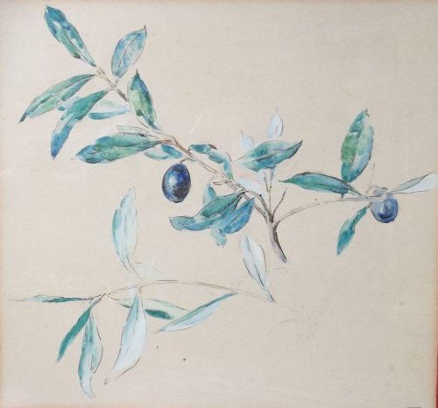 Edouard Fer Figurative Art - Olive Branch, South of France by pointillist  Eduard Fer, friend of Signac