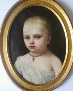 Antique Young child 19th century baby portrait by French portraitist of Brazilian royals