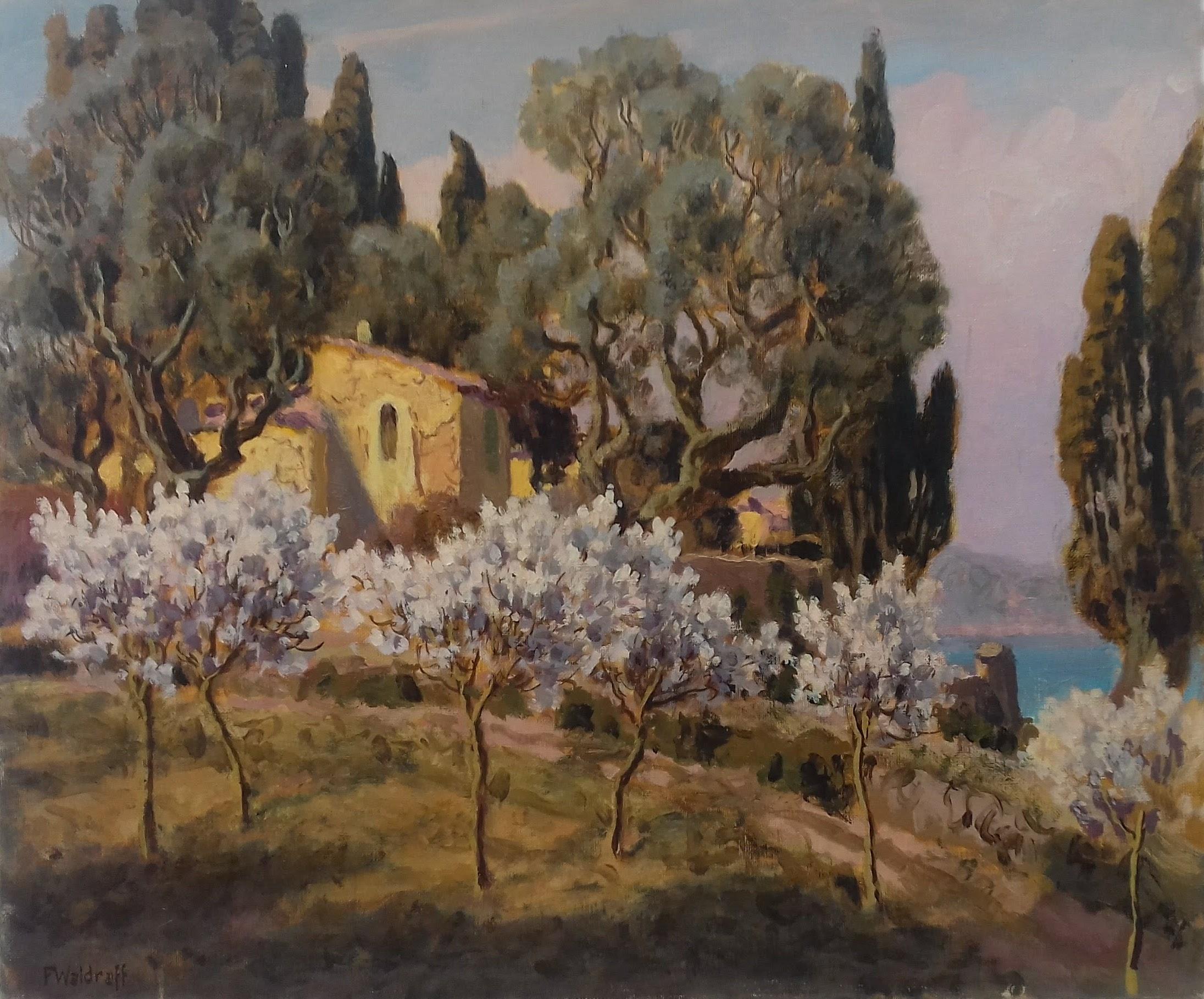 Franz Waldraff Figurative Painting - The South of France, French Riviera Near Menton, Provence Art Deco landscape
