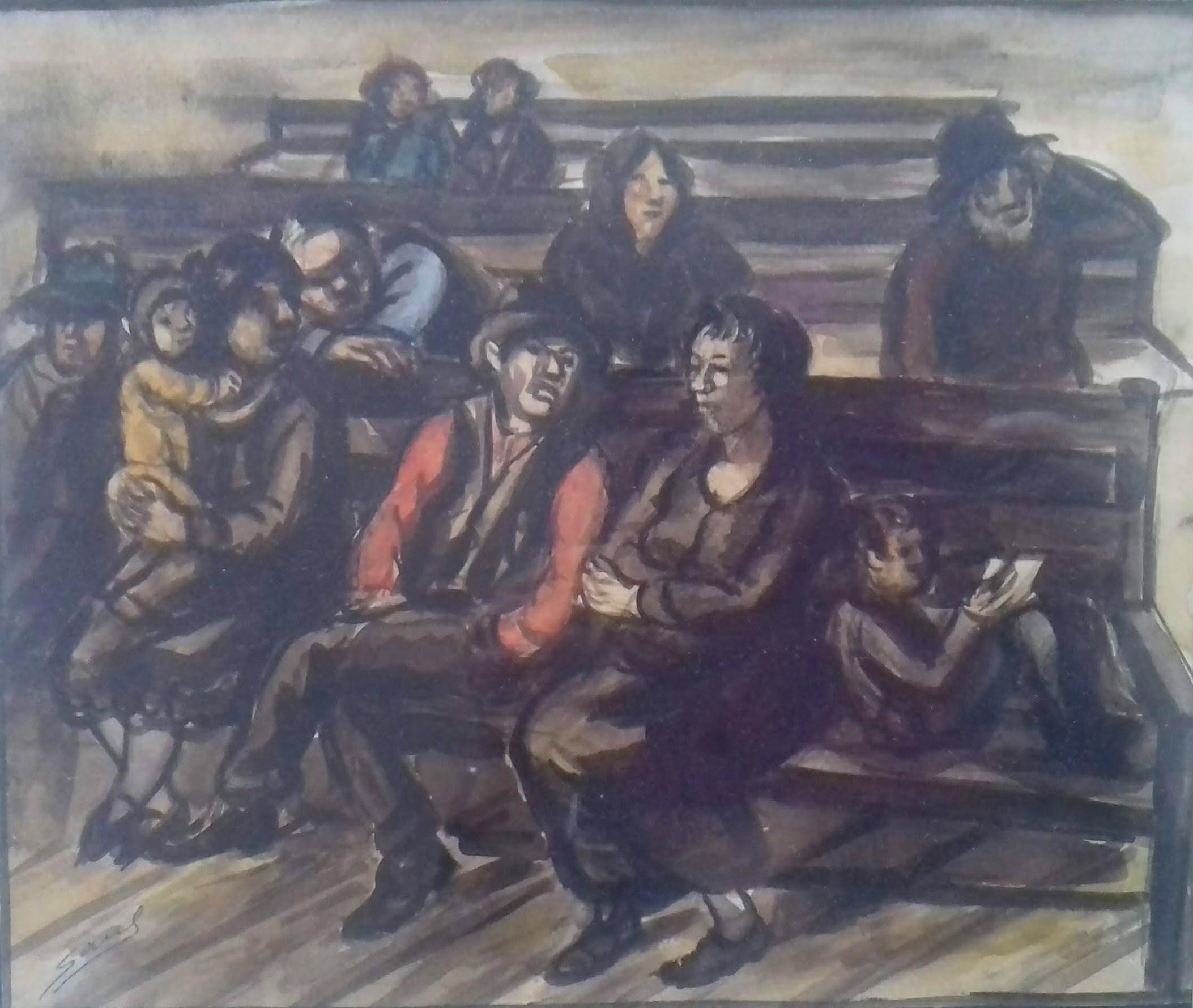 2106px x 1779px - Saul Kovner - WPA artist Russian American Jewish Saul Kovner 1936  watercolour painting Benches at 1stDibs