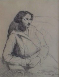 The thoughtful girl on the sofa, WPA American Modernism Realism 1920 drawing
