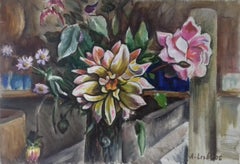 French Modernist Cubist Floral Still Life, Artist's studio art deco Flowers 