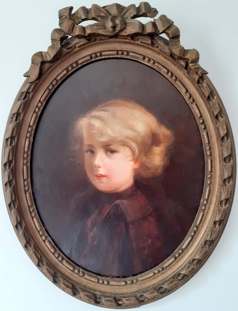Presumed portrait of Napoleon II L'Aiglon as a boy, early antique oil painting - Painting by (Attributed to) Gilbert Stuart Newton