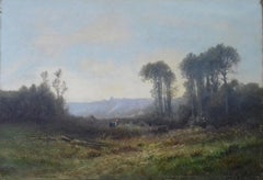 Figurine à l'huile française du 18ème siècle représentant un paysage de Barbizon dans une forêt