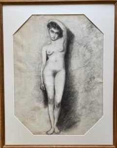 The inscrutable girl : mysterious nude à la Fantin Latour antique large drawing