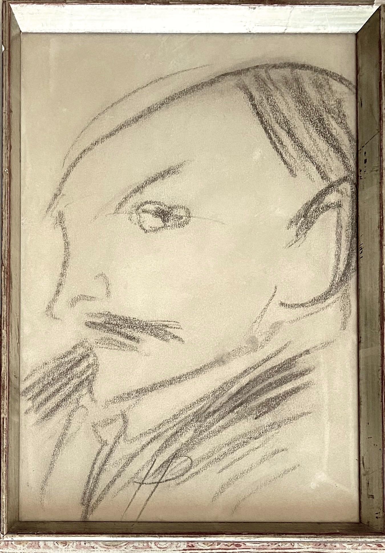 Clifford Holmead Phillips Portrait - American Expressionist in Paris 1920s Dandy with a  Moustache modernist drawing