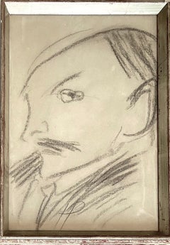 American Expressionist in Paris 1920s Dandy with a  Moustache modernist drawing