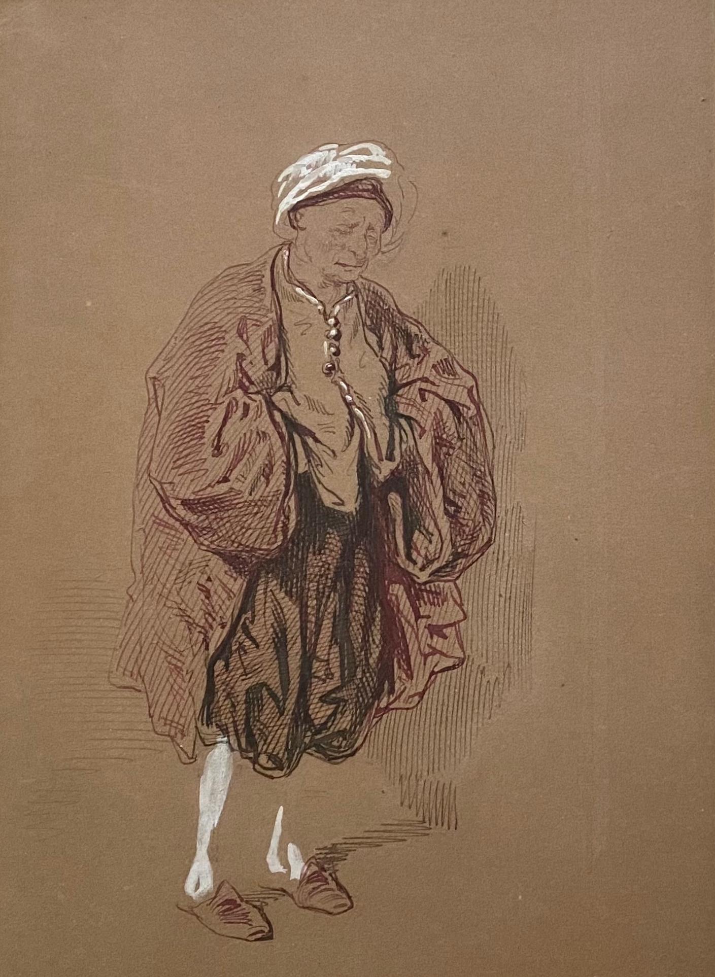 The Hypochondriac: Französische Theaterkomödie-Zeichnung aus dem 19. Jahrhundert – Art von Paul Gavarni (Guillaume Sulpice Chevalier)