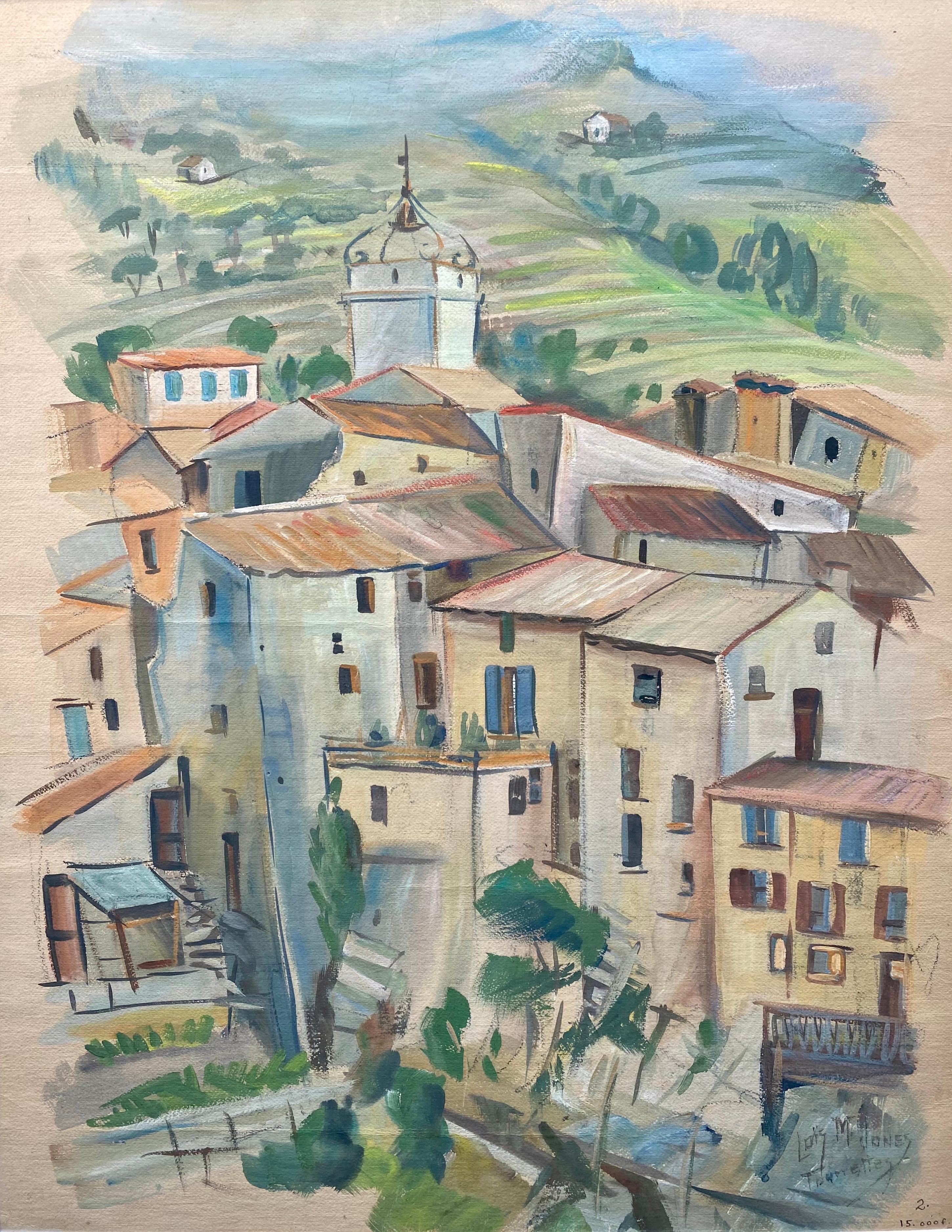 Afrikanisch-amerikanische Künstlerin Mailou Jones Cezannian Cote d'Azur kubistisches Dorf – Art von Lois Mailou Jones