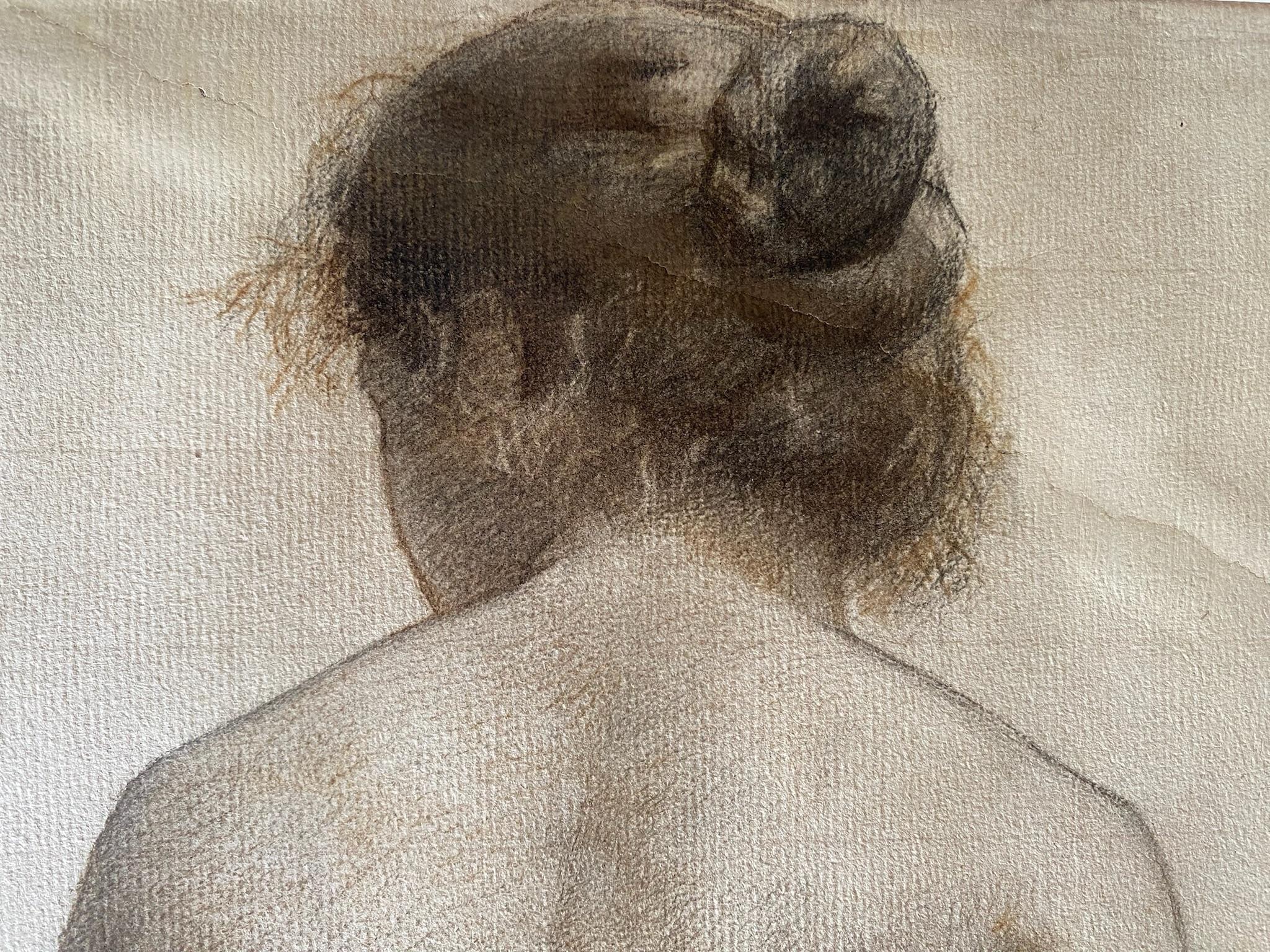Modelo del Artista, Desnudo Femenino Sentado, Joven Misteriosa Vista desde Atrás en venta 3