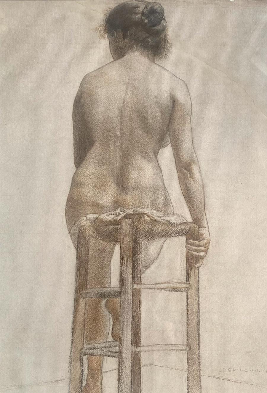 Modelo del Artista, Desnudo Femenino Sentado, Joven Misteriosa Vista desde Atrás en venta 4
