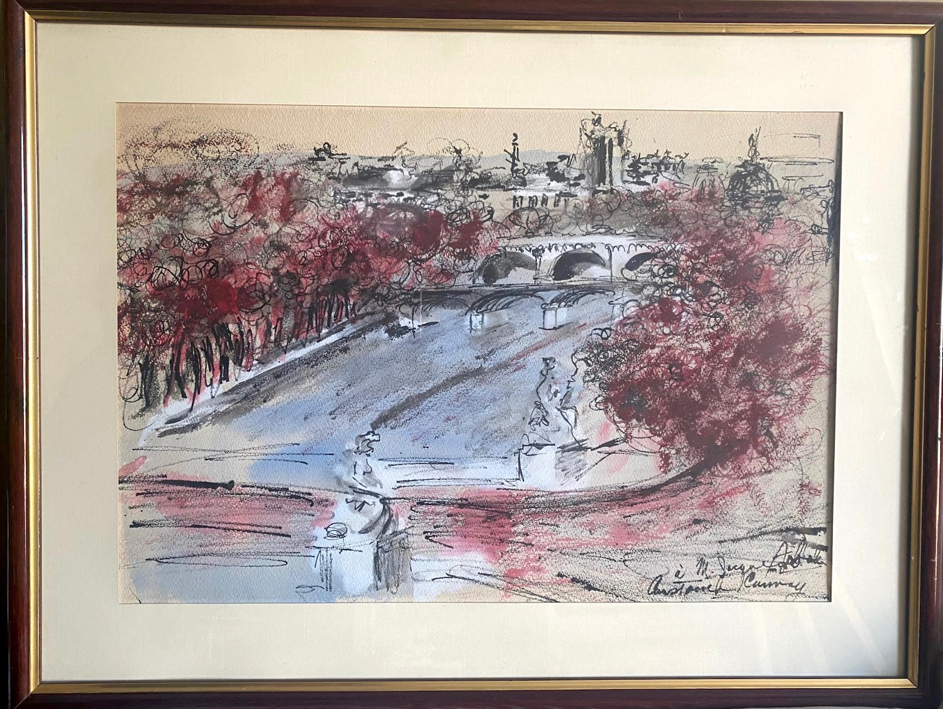 Fred Conway Landscape Art - Mid-Century Modern Paris: A View of the Seine