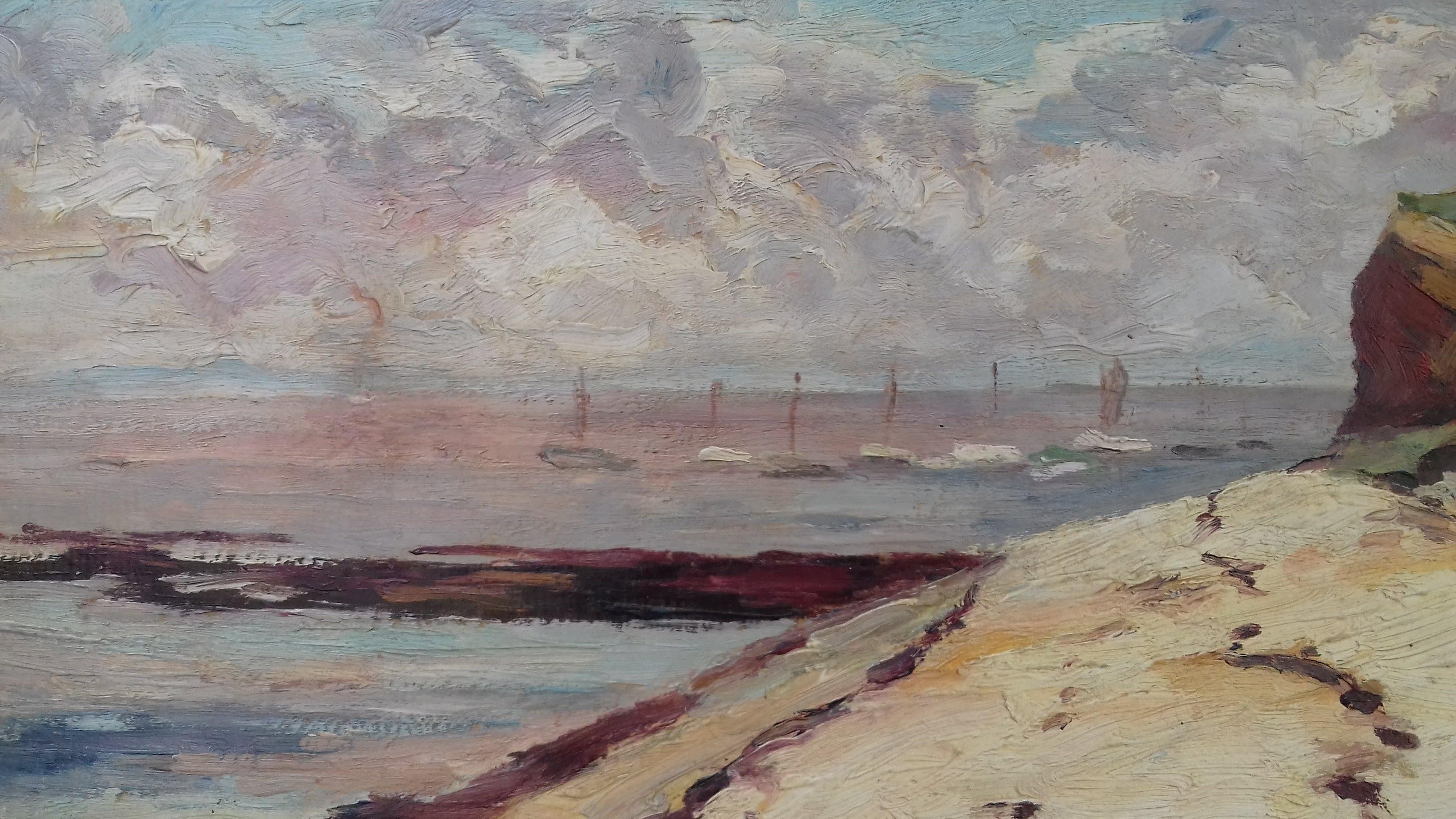 Peinture à l'huile impressionniste - Paysage aquatique:: mer et bateaux:: sud de la France - Impressionnisme Painting par Louis Auguste Girard