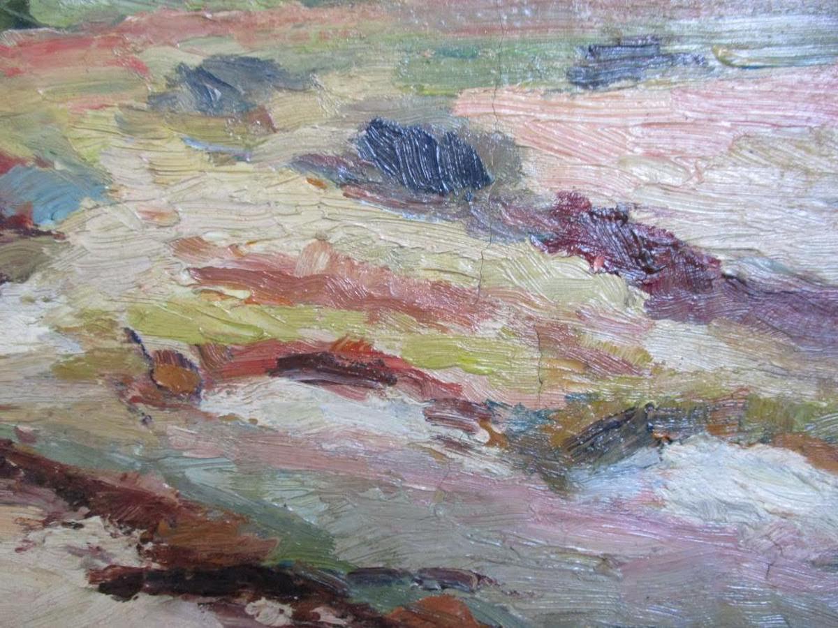 Un magnifique paysage marin post-impressionniste de Louis Auguste Girard (1896-1981) . Peint à l'huile sur papier et monté sur toile:: le tableau est signé en bas à gauche:: daté de 1952 et situé à Esnandes sur le châssis. Esnandes:: dans la région
