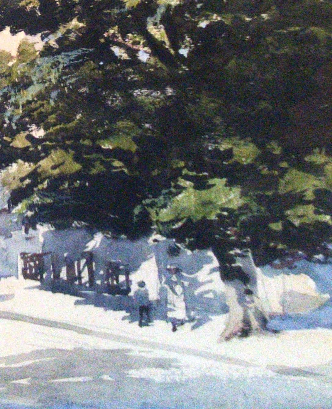 Ein schönes und sehr frisches Aquarell auf Papier von John Baragwanath KING  (1864—1939)

Diese Dorfszene ist unten links signiert und misst 25 x 38 cm. Es wird in seinem Originalrahmen präsentiert - das gerahmte Bild ist 39 x 51cm groß.

Der in