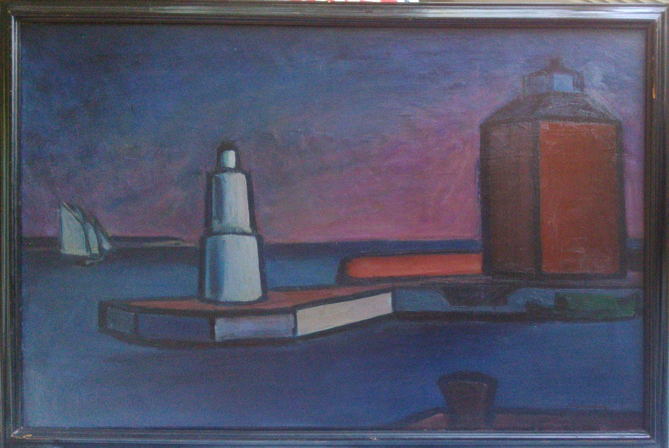 Scandinavian Modernist: Lighthouse at Helsingor. Exhibited at Venice Biennale  - Painting by William Lonnberg