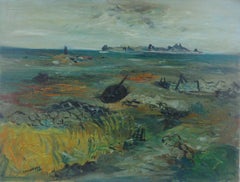 Expressionniste français avant garde Seascape Marine Landscape Modernist Mid Century