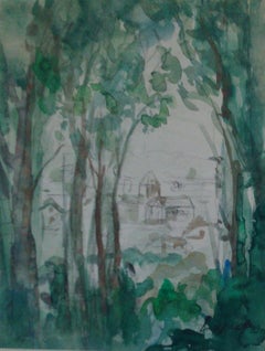 French Impressionist landscape watercolor 