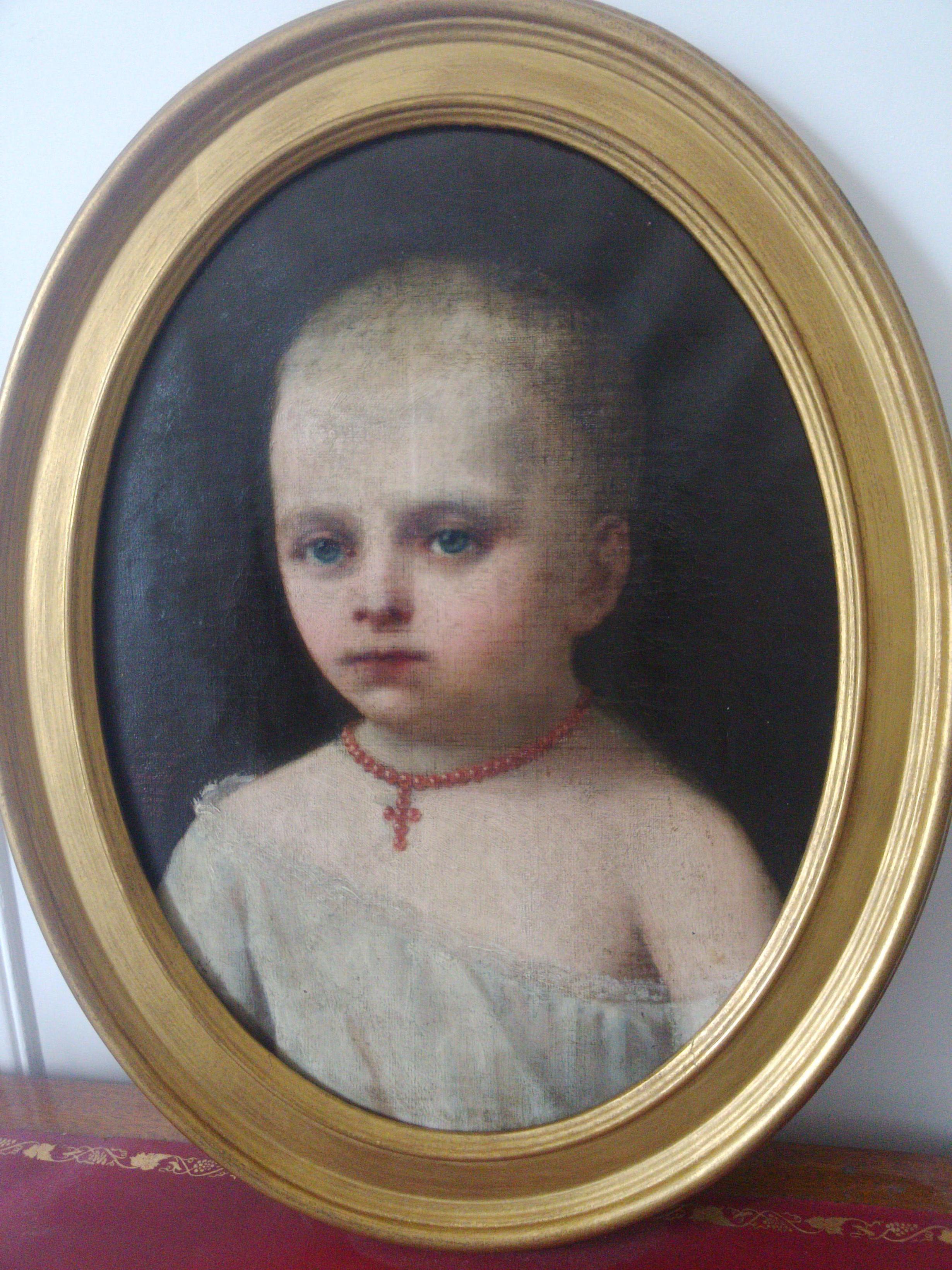 Young child 19th century baby portrait by French portraitist of Brazilian royals - Painting by Edouard Vienot