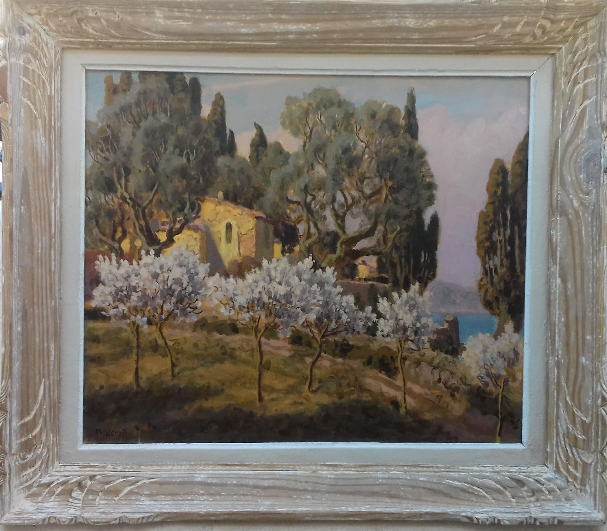 The South of France, French Riviera Near Menton, Provence Art Deco landscape - Painting by Franz Waldraff