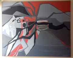 Mexican large abstract oil painting 1970s by Leopoldo Flores modernist design