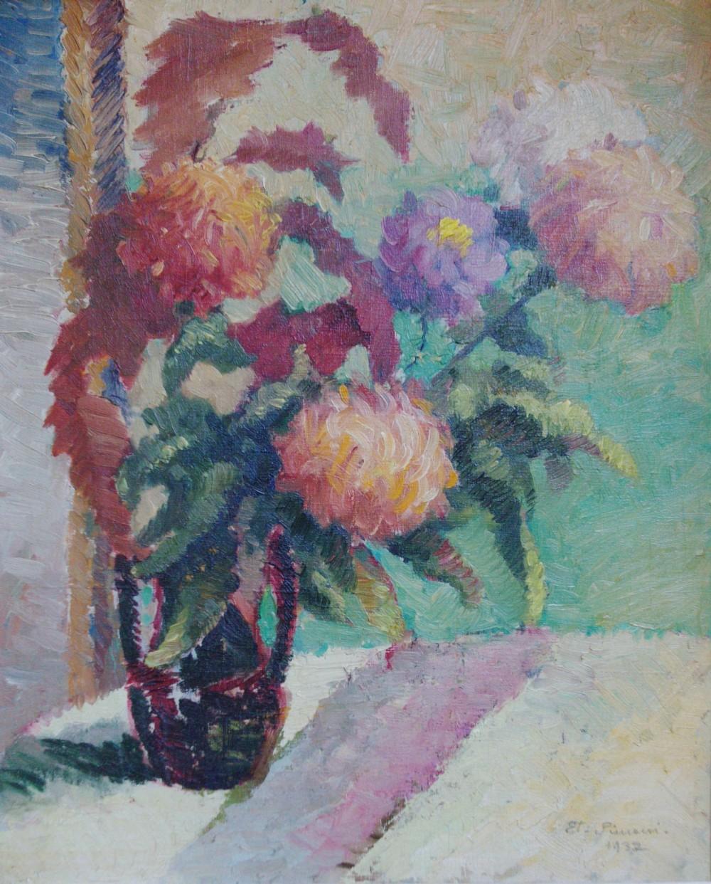 Floralistisches Blumengemälde „Sill Life“ des italienischen amerikanischen Künstlers in Paris (Pointillismus), Painting, von Ettore Simoni