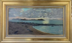 Mid Century Hyper Realist Marine with Boats Vigo Bay Spain, French Oil
