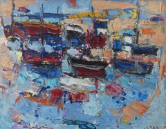 Colourful Boats Abstract Impressionist French Modernist Marine Water Landscape