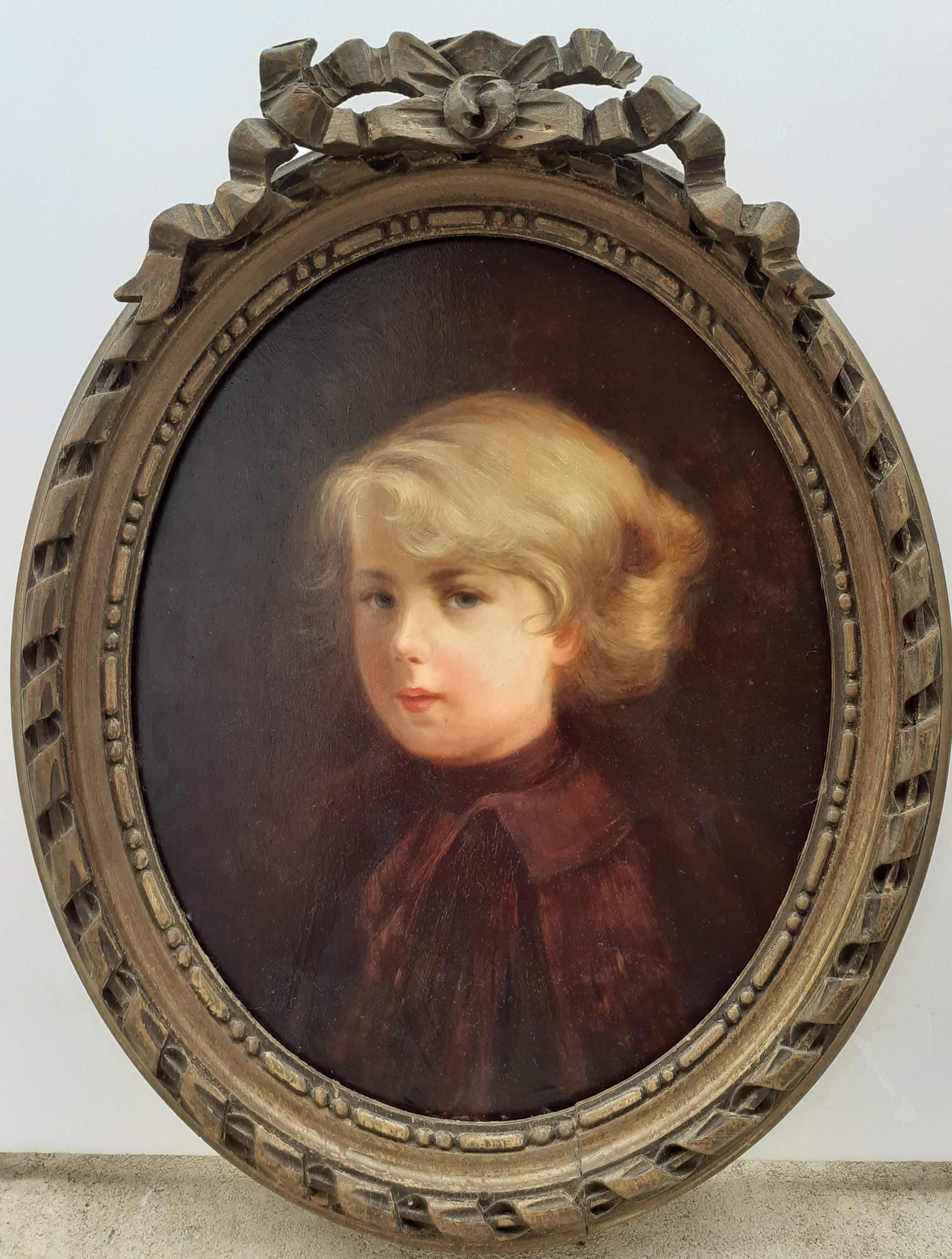 (Attributed to) Gilbert Stuart Newton Portrait Painting - Presumed portrait of Napoleon's son as a boy, early antique oil painting