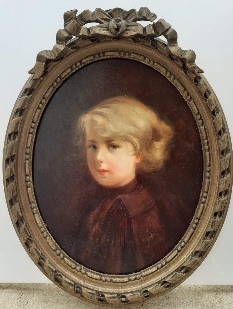 Presumed portrait of Napoleon II L'Aiglon as a boy, early antique oil painting - Brown Portrait Painting by (Attributed to) Gilbert Stuart Newton
