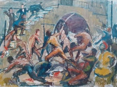 Huge topical Black History slavery  painting Jamaica Morant Bay 1865 rebellion