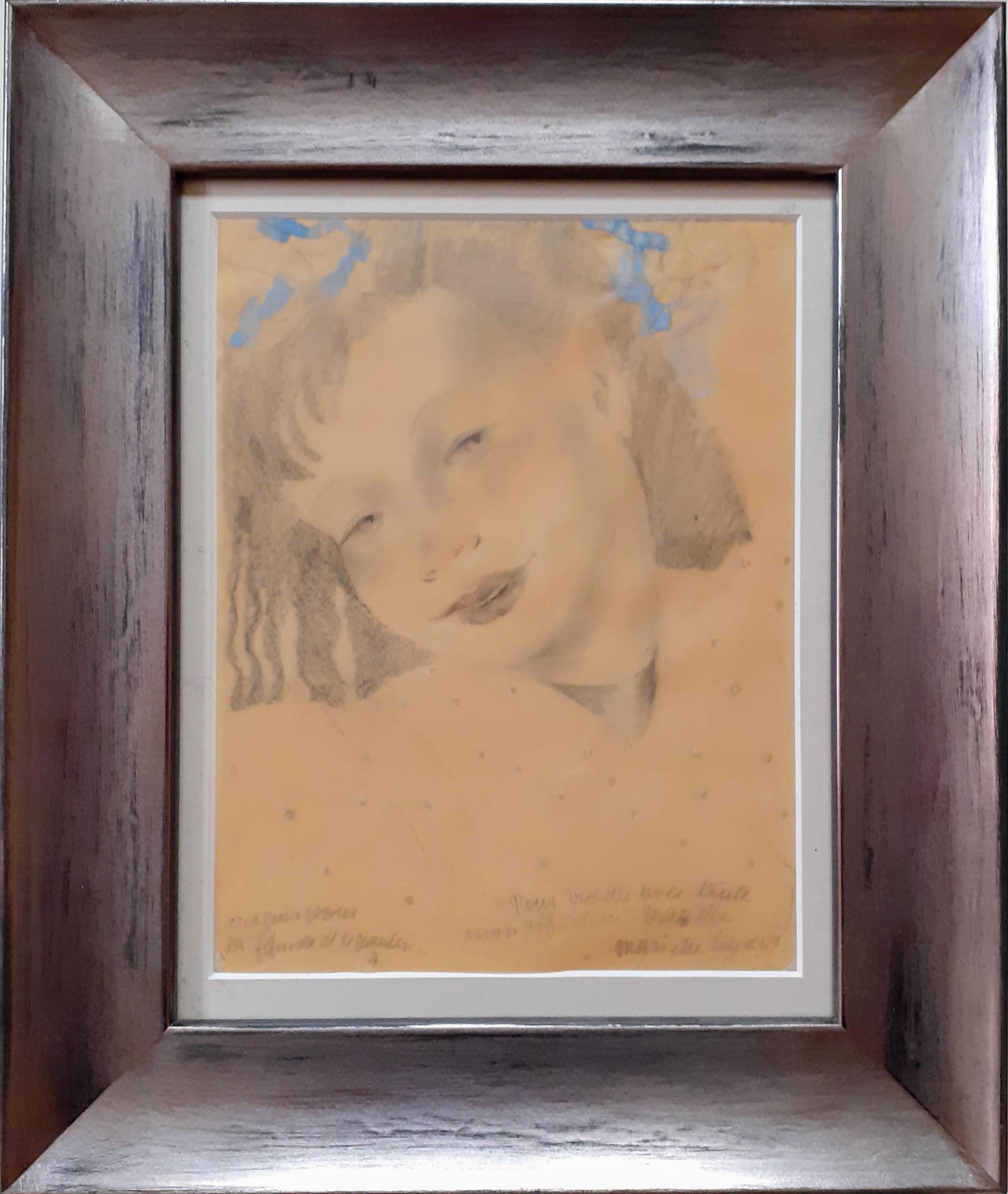Jeune fille Art Déco des années 1930 avec des rubans dans les cheveux : illustration de livre de dessin français - Marron Figurative Art par Mariette Lydis