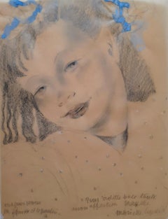 Jeune fille Art Déco des années 1930 avec des rubans dans les cheveux : illustration de livre de dessin français