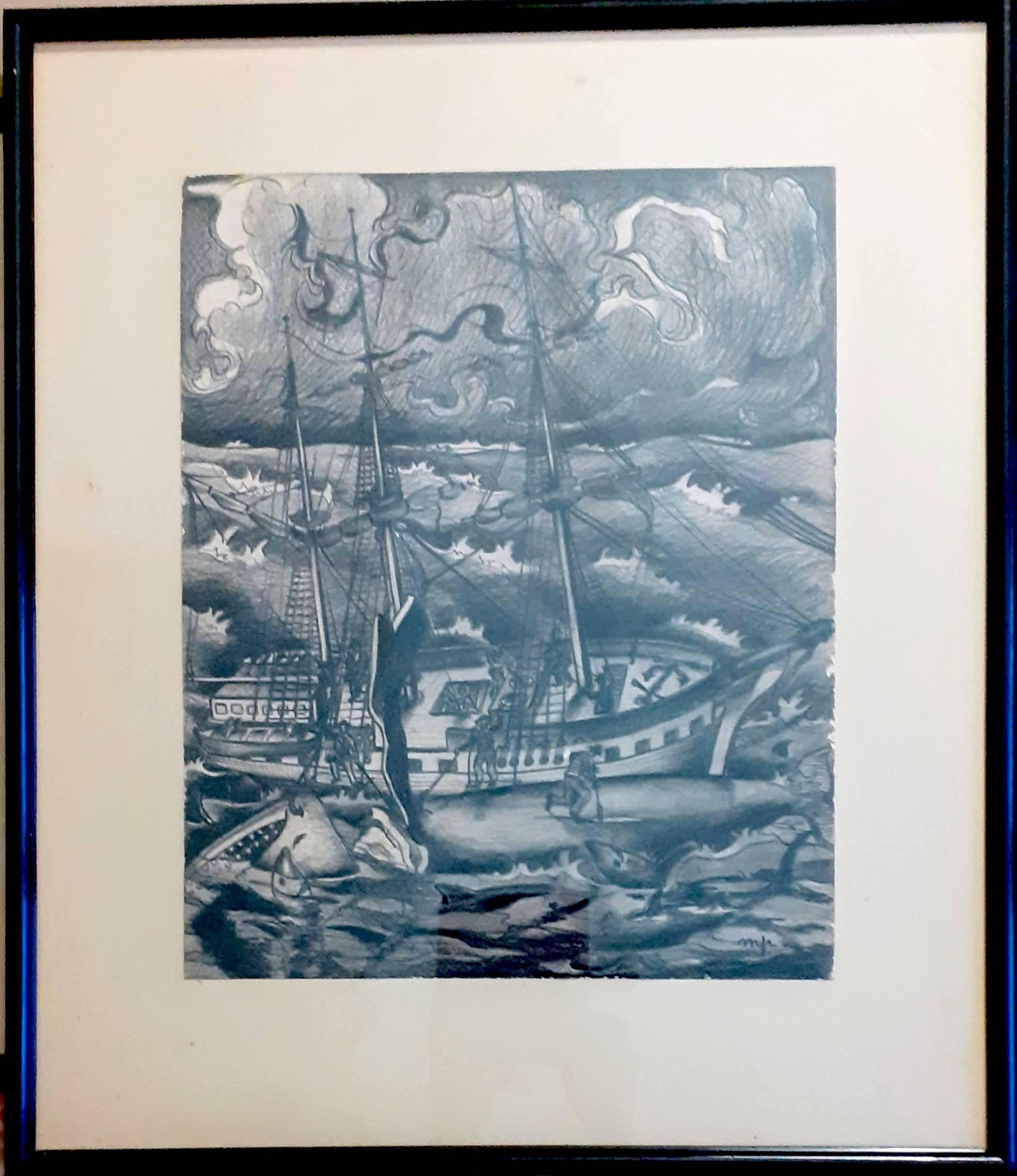 Moby Dick 4 original mid century illustrations for Herman Melville's masterpiece For Sale 4