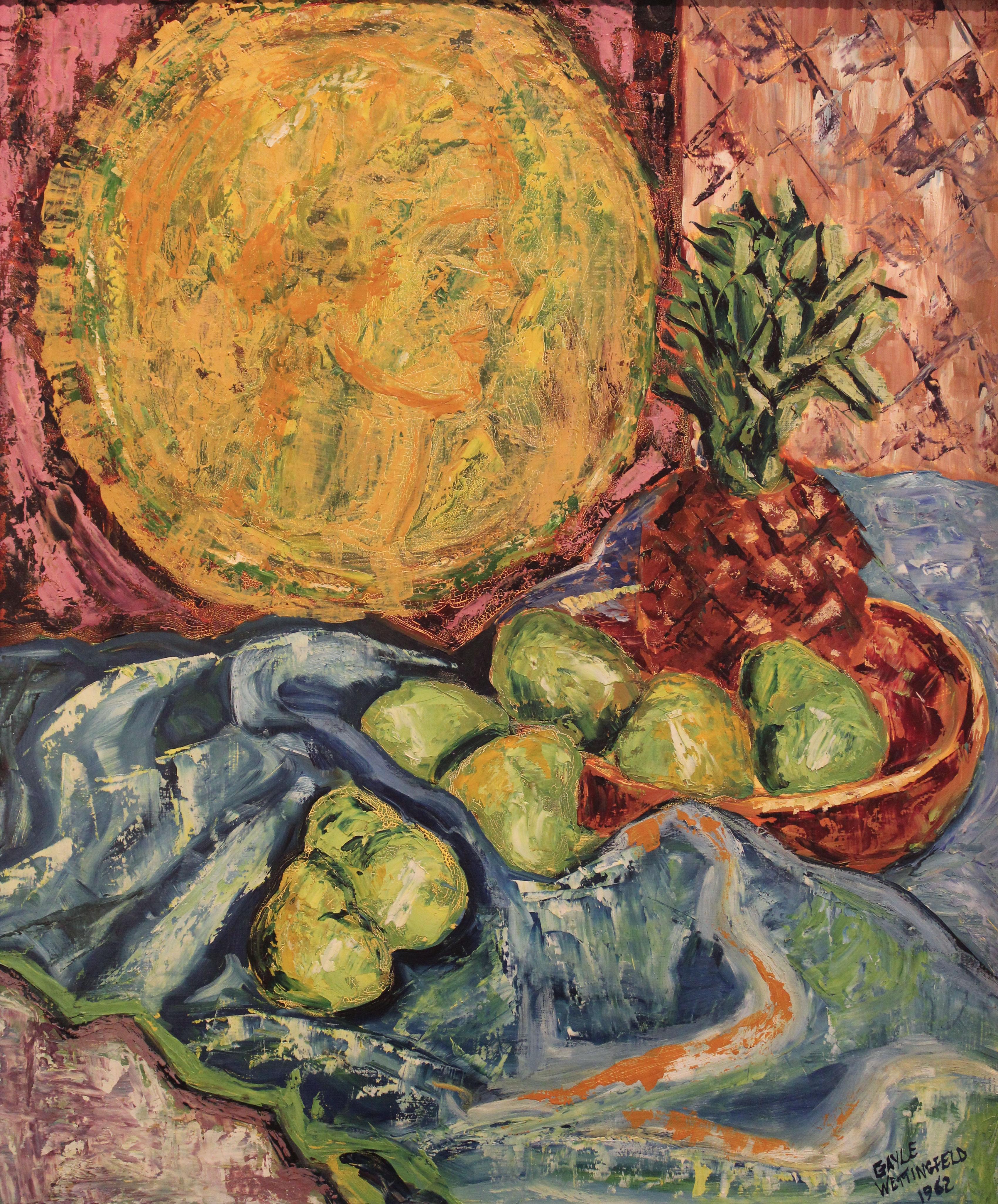 still-life pineapples and pears