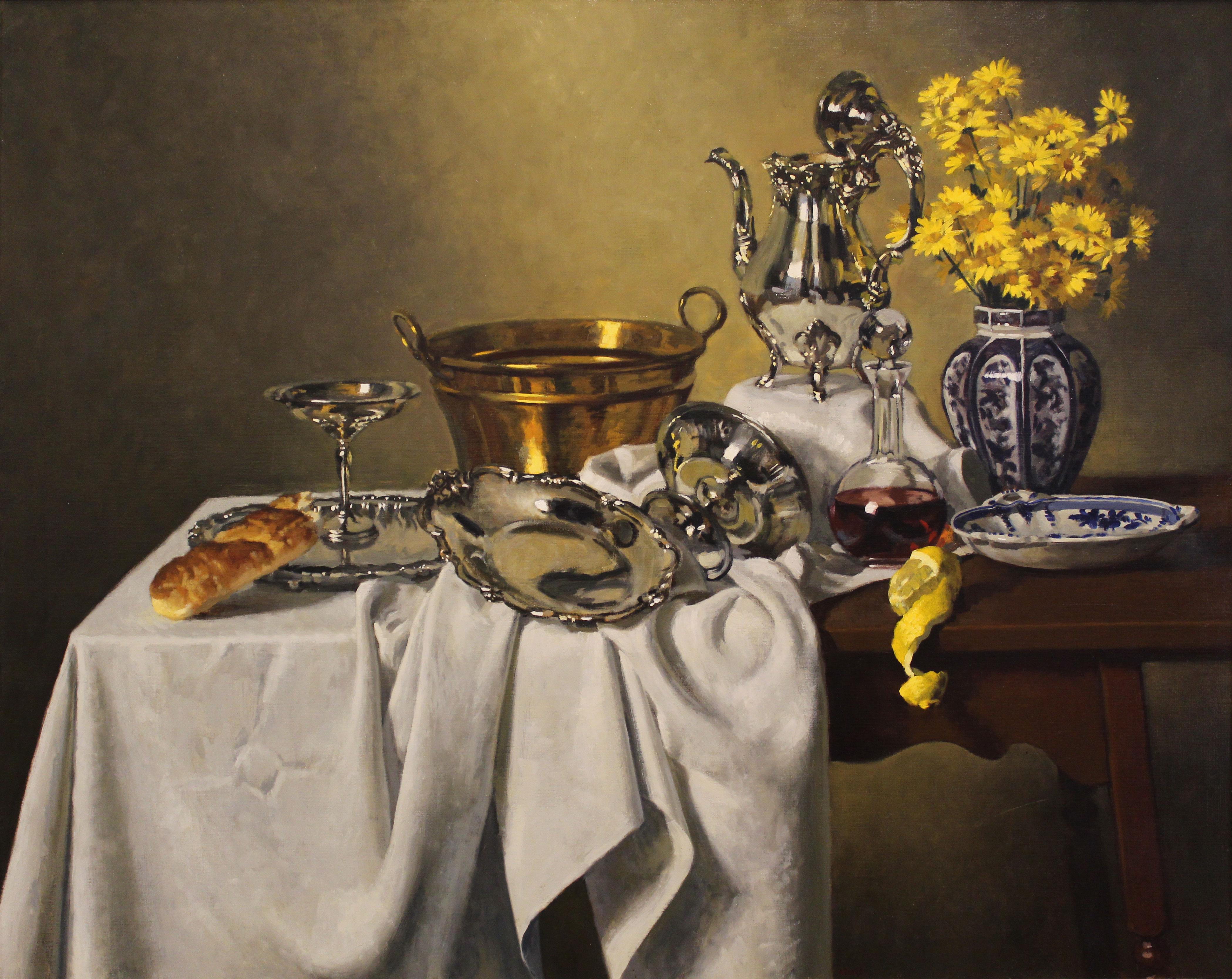 « Très grande nature morte avec argent sterling » - Peinture contemporaine encadrée - Réalisme Painting par Gregory Hull