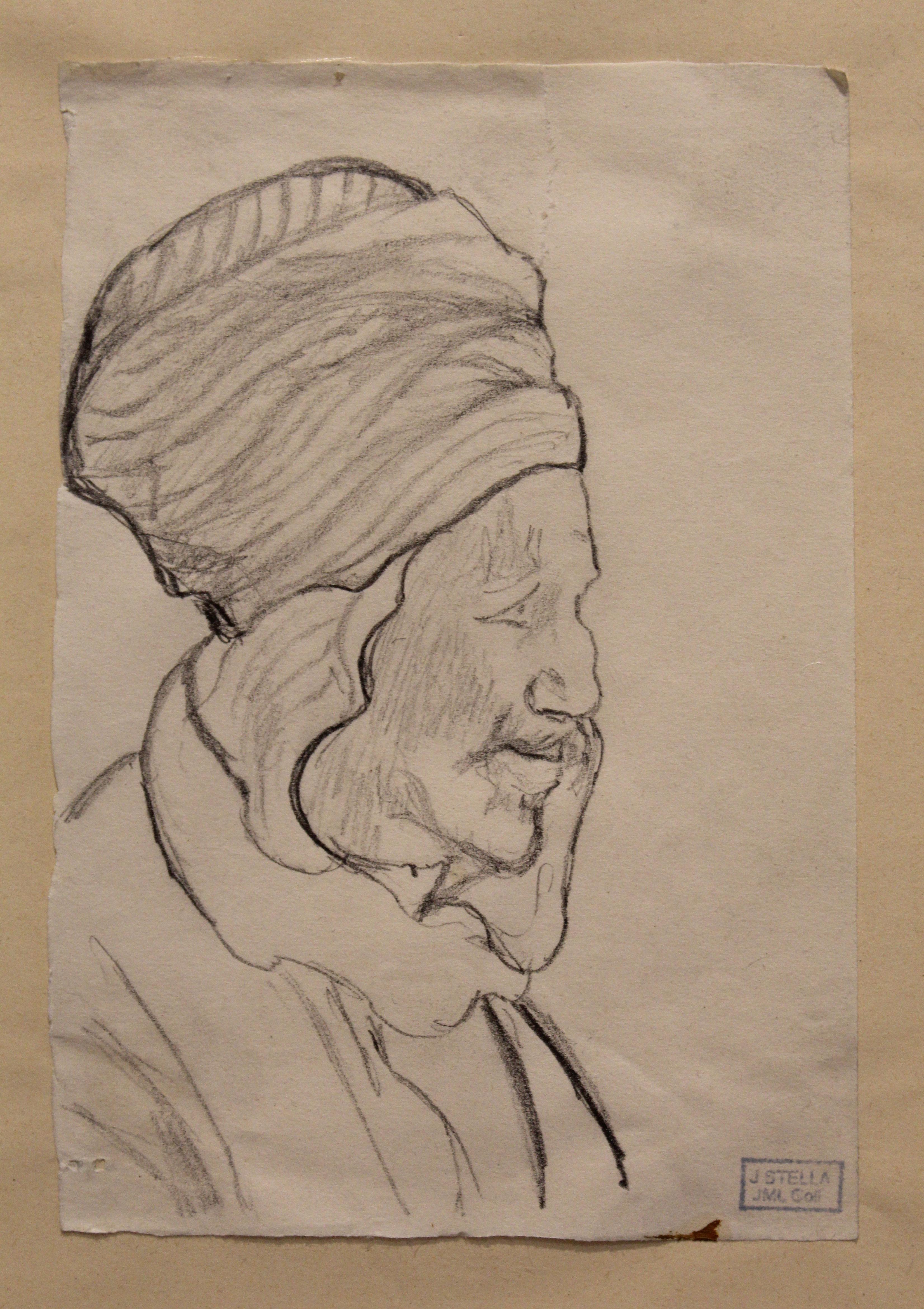 "Dibujo original de Joseph Stella" - Retrato a lápiz del siglo XX