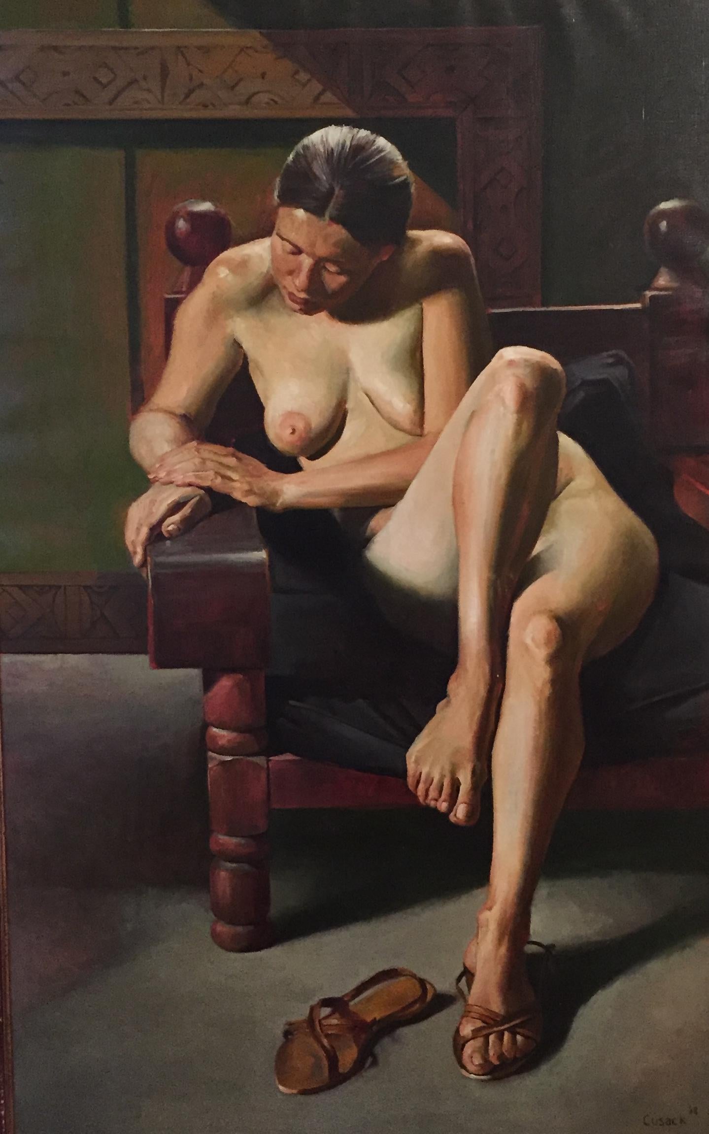 Eugene Cusack Nude Painting – Sitzender Akt (groß)