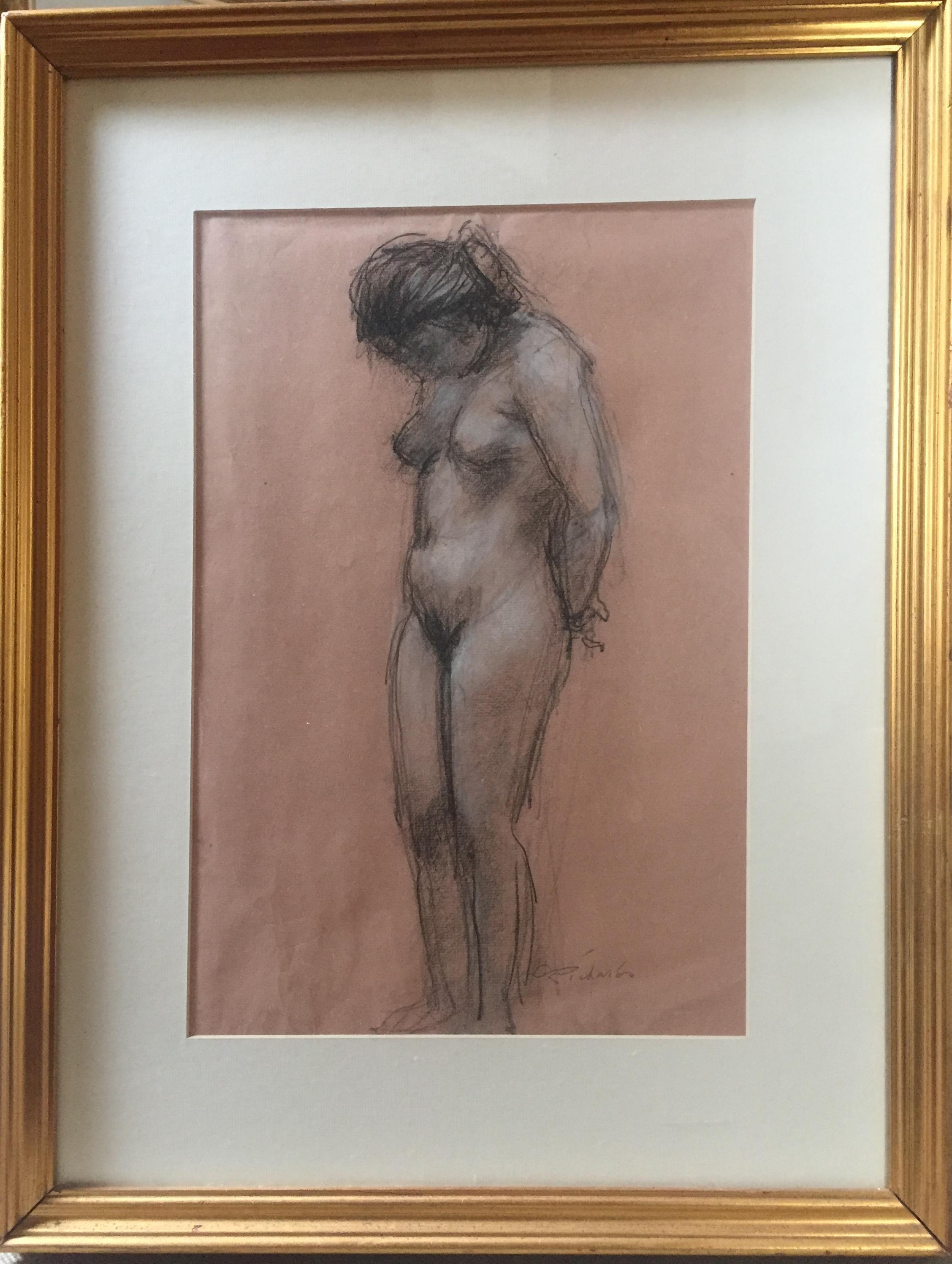 Charles Richards (New Orleans), "Standing Nude" - Framed 1900s Woman Portrait - Art by Charles Whitfield Richards