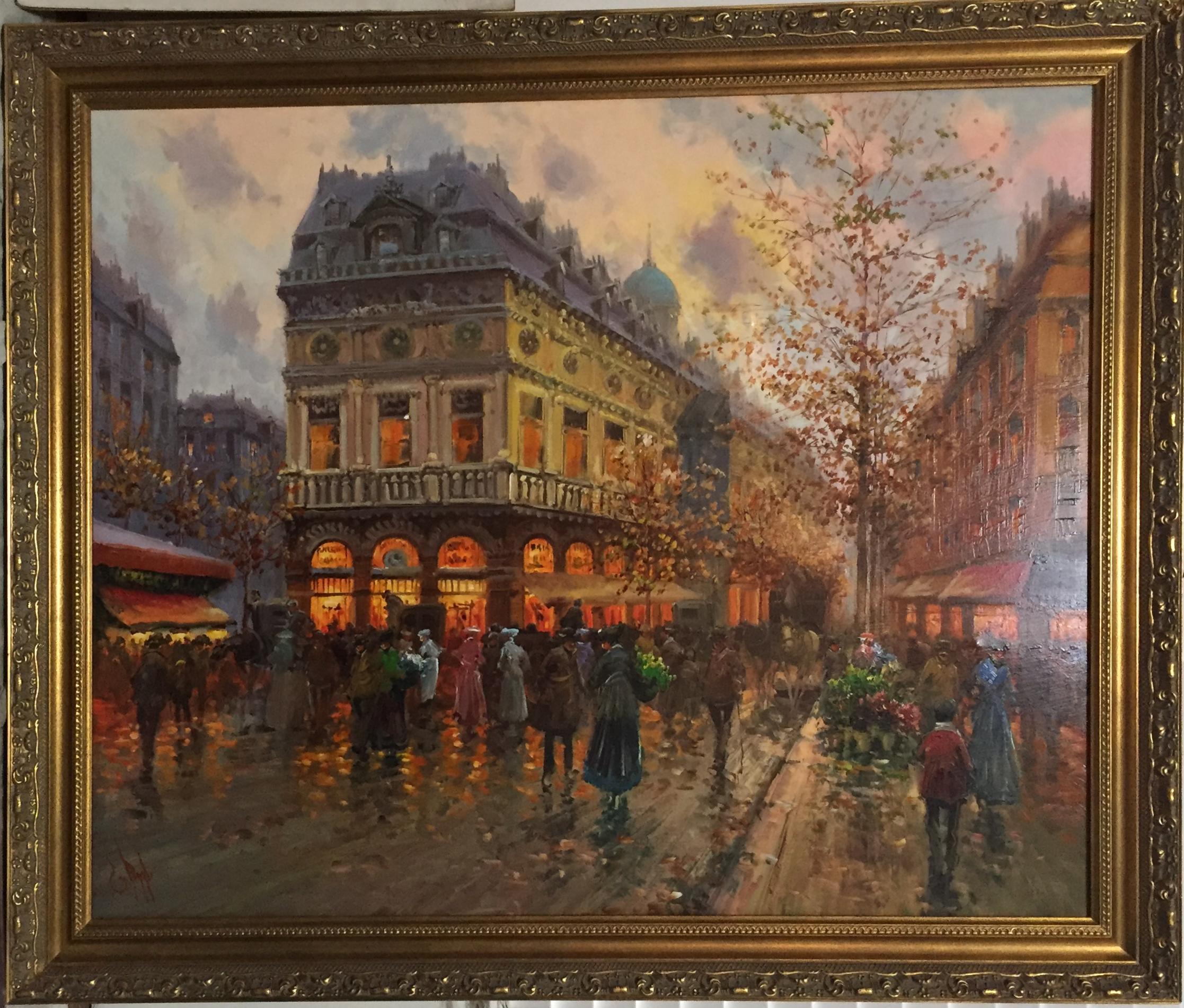 Paris Street Scene - Painting by Emilio Payes