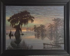 « Bayou Sunset » de Murrell Butler, grande peinture de paysage de Louisiane encadrée