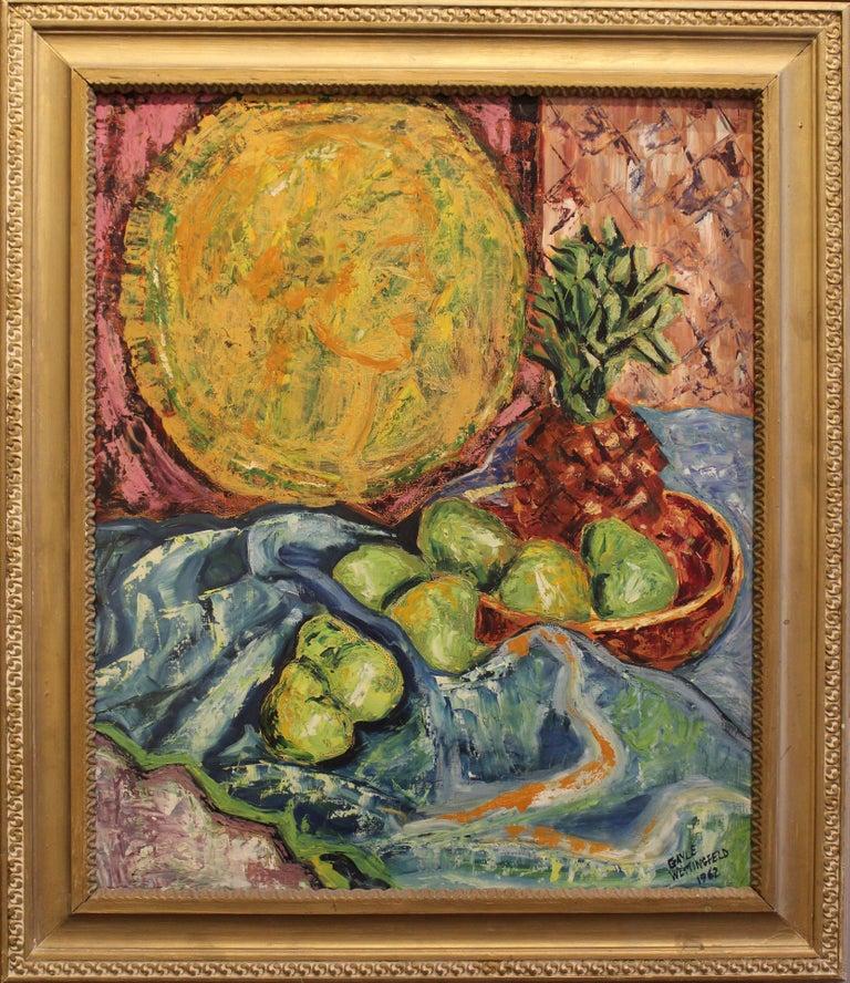 Still Life with Pears and Pineapples (Framed Mid-Century Impressionist Painting)