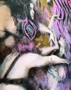 "Tiro alla fune" - Pittura astratta contemporanea di figura nuda