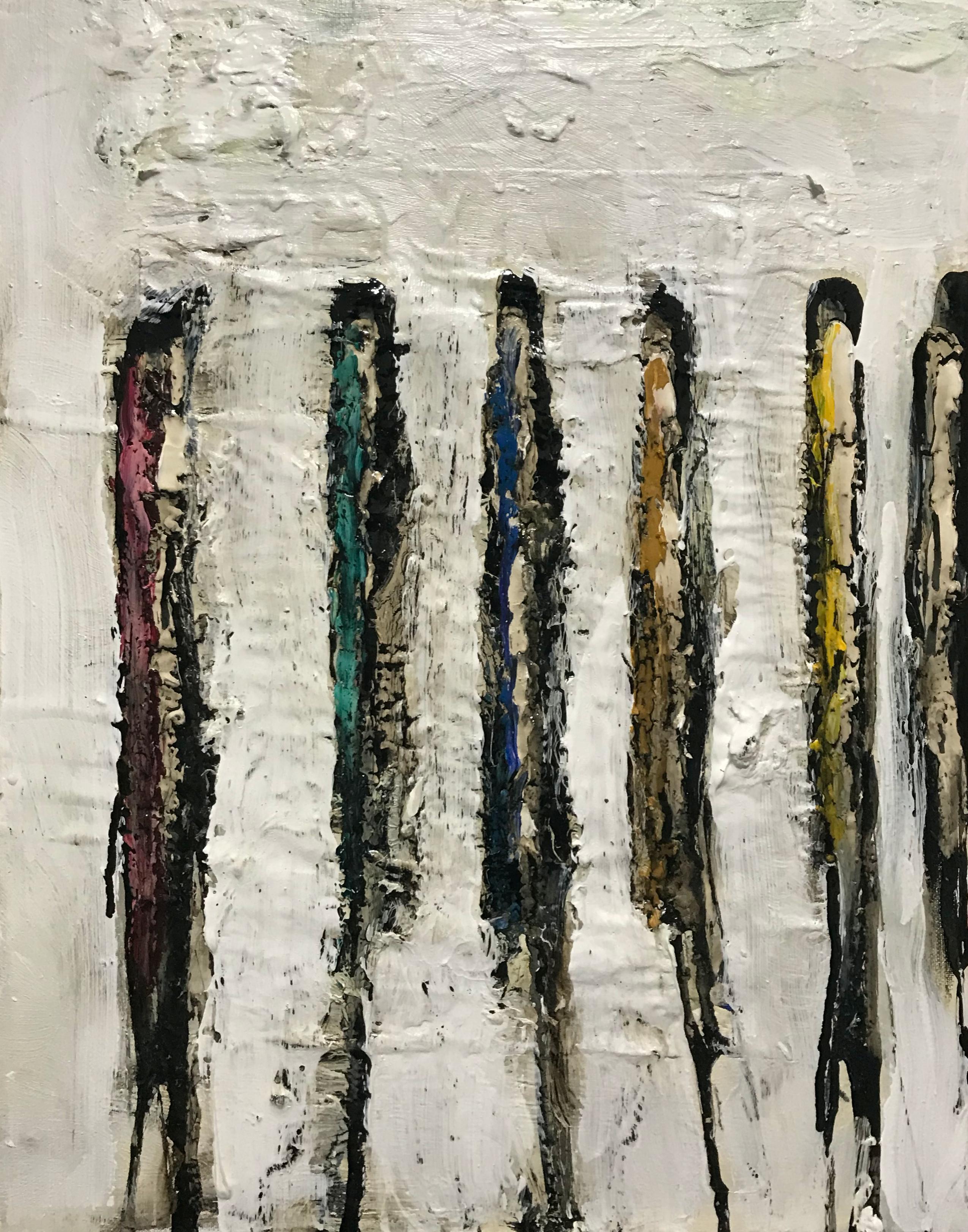 Part of the current series of paintings using tar and house paint in addition to more conventional artists' media such as oil and acrylic. 

Artist's Statement: 