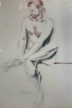 „“Großer sitzender männlicher Akt““ – modernes pastellfarbenes Porträt