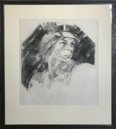 George Dureau (New Orleans) "Young Man in Hat" - Framed Portrait Drawing