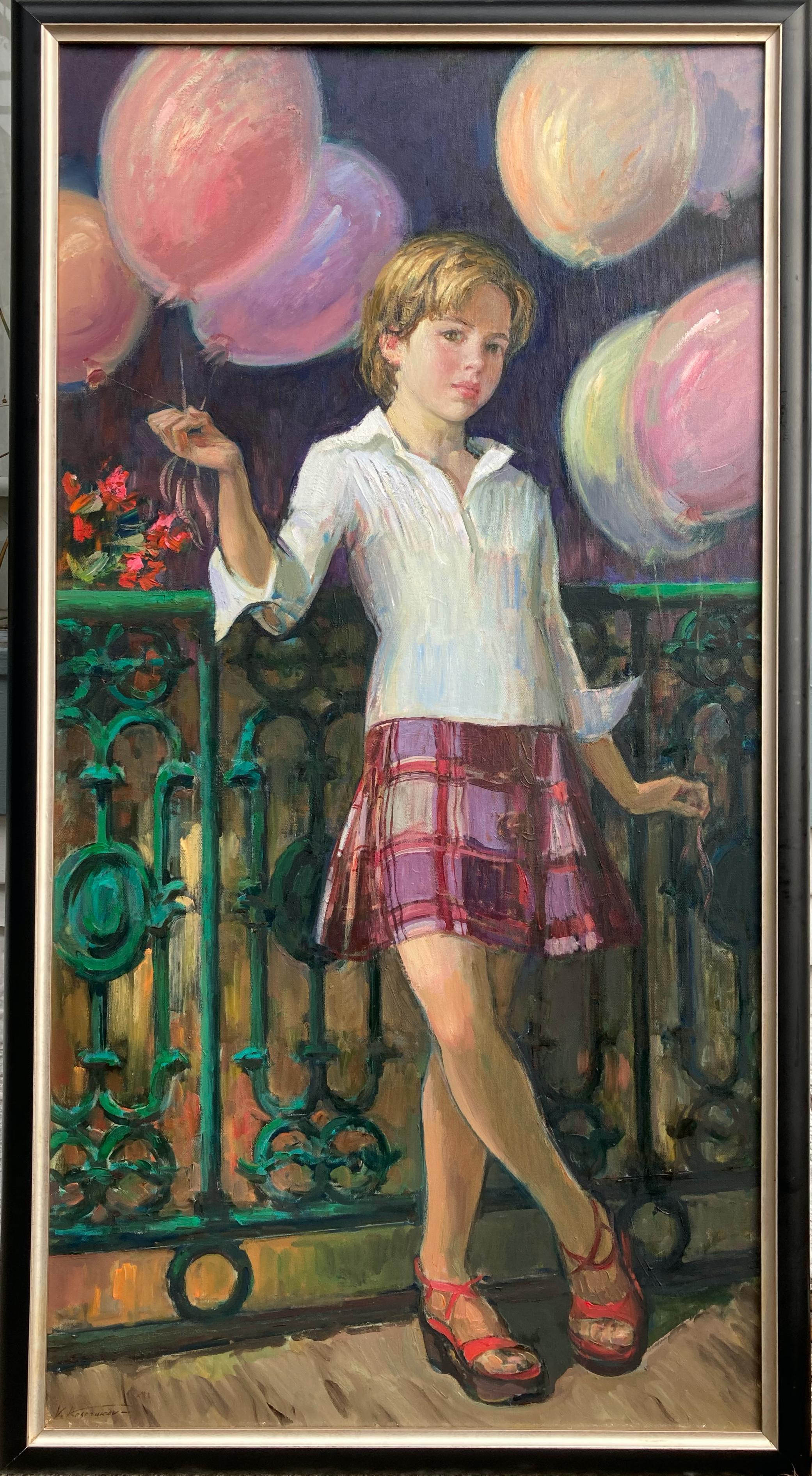 Valery Kosorukov Portrait Painting - The Girl With the Pink Balloons