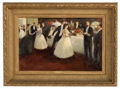 « Le banquet » - Peinture impressionniste encadrée de la fin du 20e siècle représentant une figure